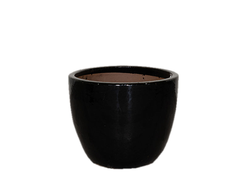 Pineapple Glazed Egg Pot - Shiny Black 'W22 x H18
