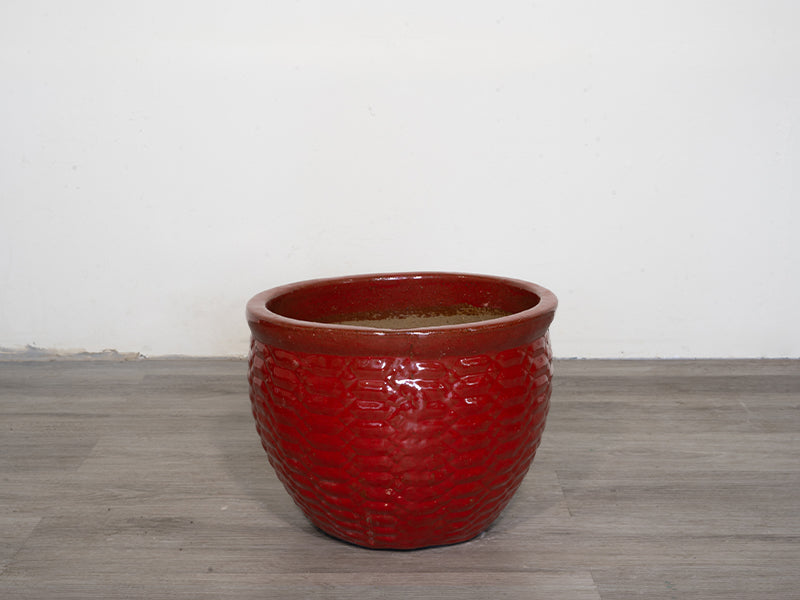 Glazed Pattern Ceramic Pot - Red