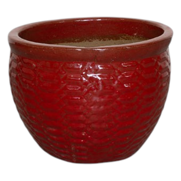 Glazed Pattern Ceramic Pot - Red