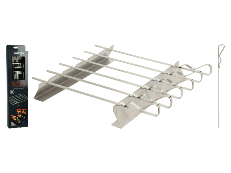 BBQ grill rack with 6 skewers