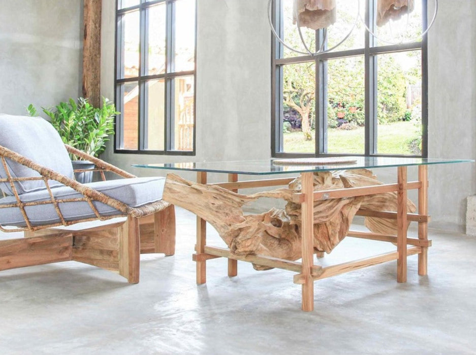 Fensunaga Coffee Table with Glass Top