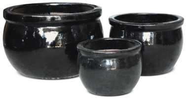 Bubble Collar Ceramic Pot - Glossy Black