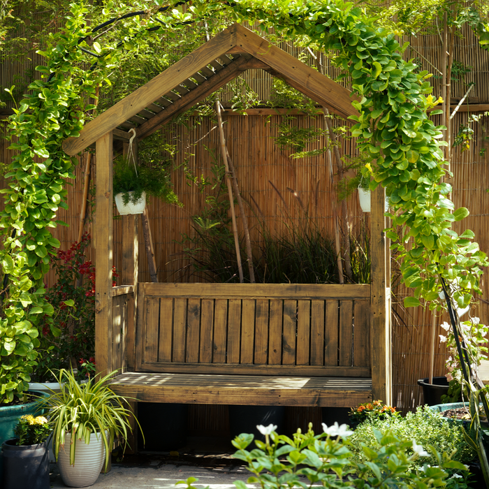 Wooden Bench with Roof
